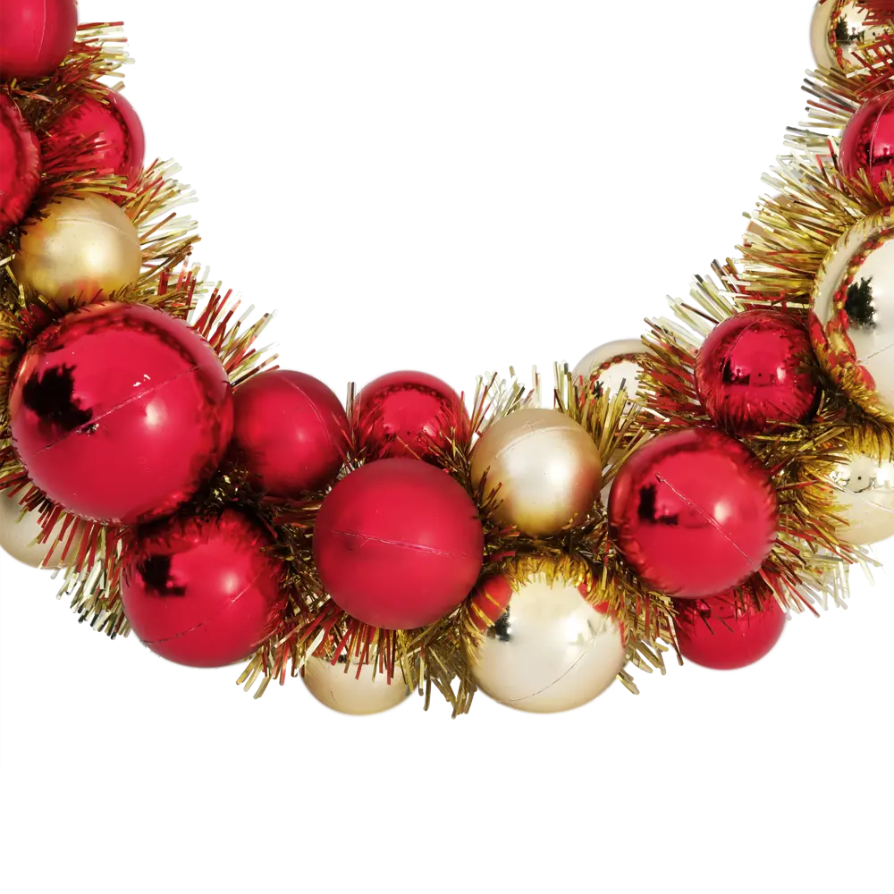 Фото 2 Рождественский венок с шарами ø30 см красно-золотой праздничный Фото 2 Рождественский венок с шарами ø30 см красно-золотой праздничный