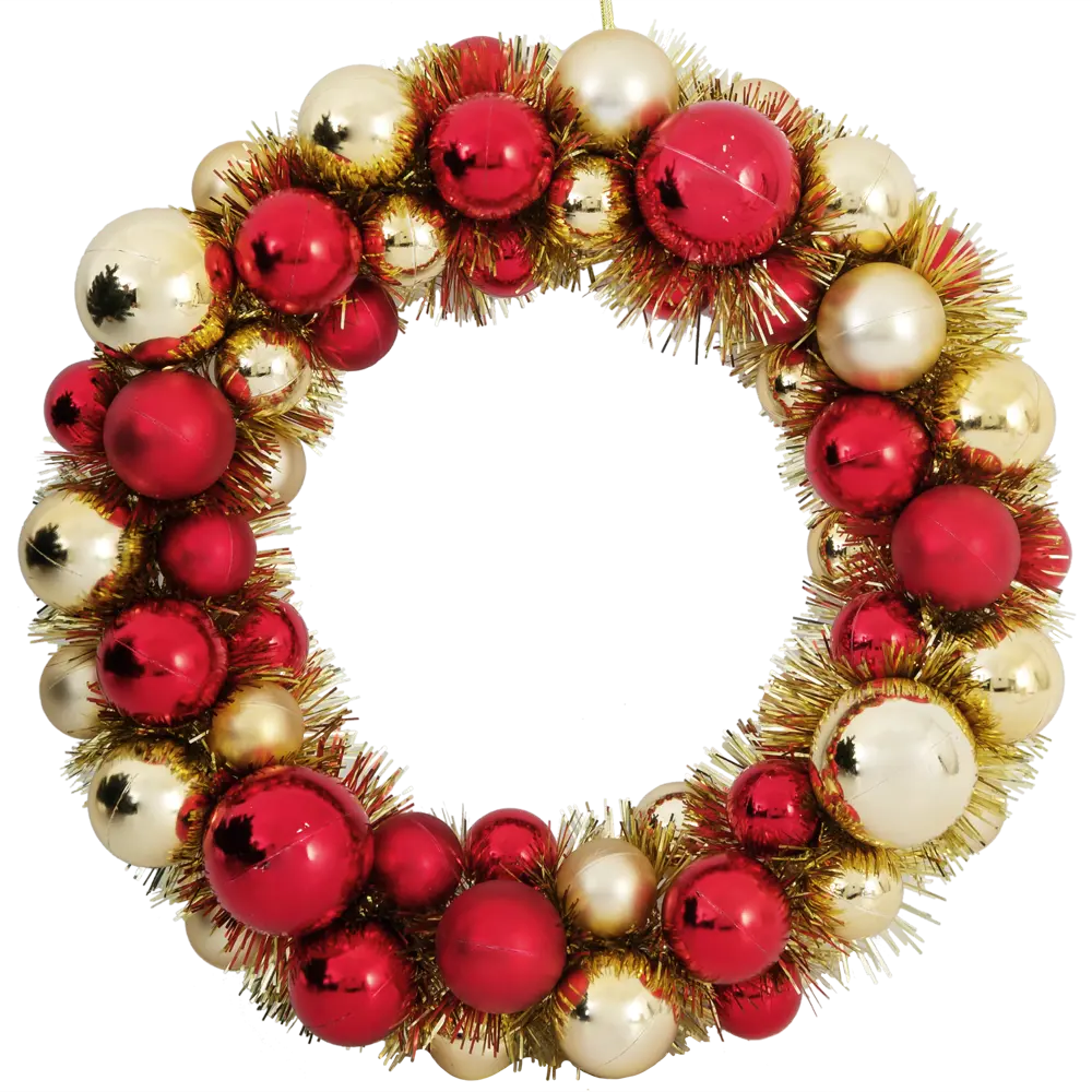 Фото Рождественский венок с шарами ø30 см красно-золотой праздничный Фото Рождественский венок с шарами ø30 см красно-золотой праздничный