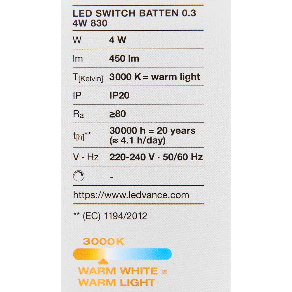 Фото 6 Светильник линейный светодиодный Ledvance LED Switch Batten 313 мм 4 Вт теплый белый свет Фото 6 Светильник линейный светодиодный Ledvance LED Switch Batten 313 мм 4 Вт теплый белый свет
