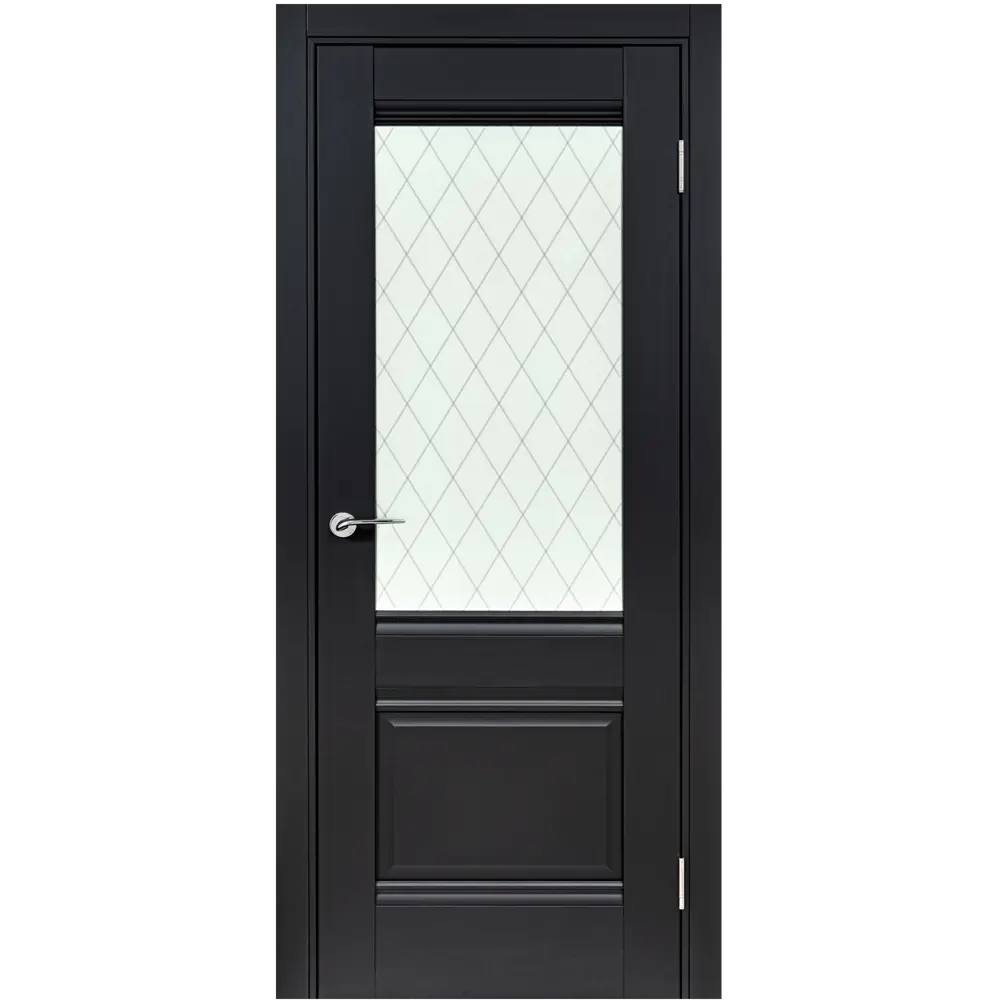 Фото Дверь межкомнатная со стеклом Классико-43 60x200 см Hardflex черный с замком и петлями Фото Дверь межкомнатная со стеклом Классико-43 60x200 см Hardflex черный с замком и петлями