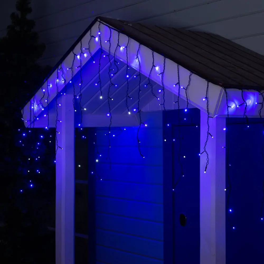 Фото Электрогирлянда универсальная Luazon lighting BH.SPEC.IP44.220.01.01.2.104 бахрома 3x3 м 160 ламп синий 1 режим работы