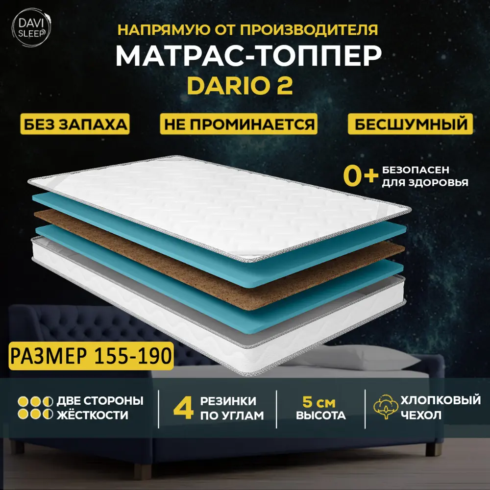 Фото Топпер Davi Sleep Soft Dario 2 155x190x5 см беспружинный, двуспальный Фото Топпер Davi Sleep Soft Dario 2 155x190x5 см беспружинный, двуспальный