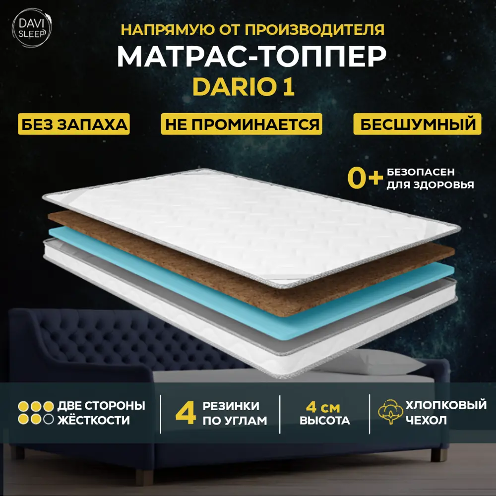 Фото 2 Топпер Davi Sleep Soft Dario 1 175x195x4 см беспружинный, двуспальный
