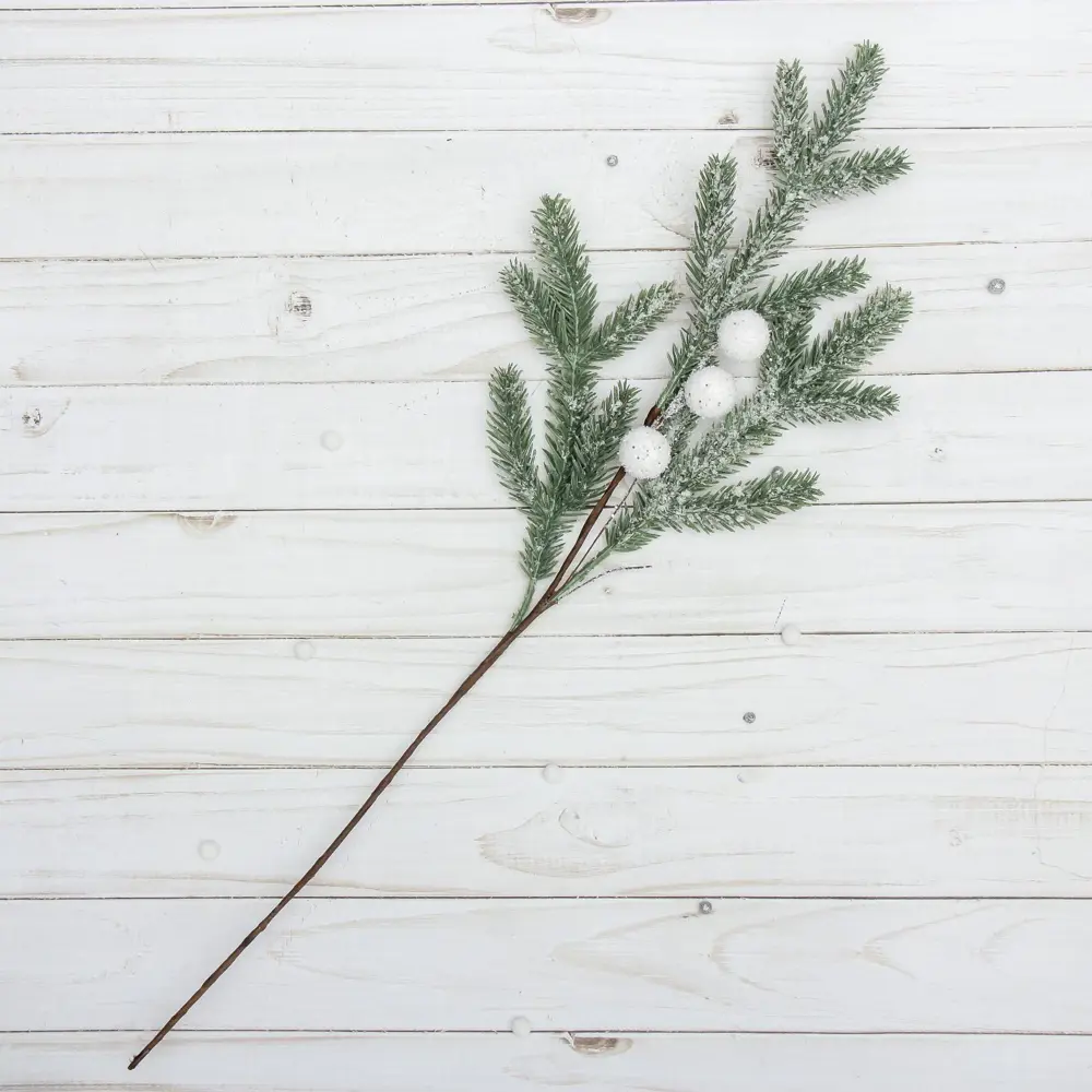 Фото 4 Декор новогодний интерьерный Зимние мечты 50 см веточка с белыми шариками