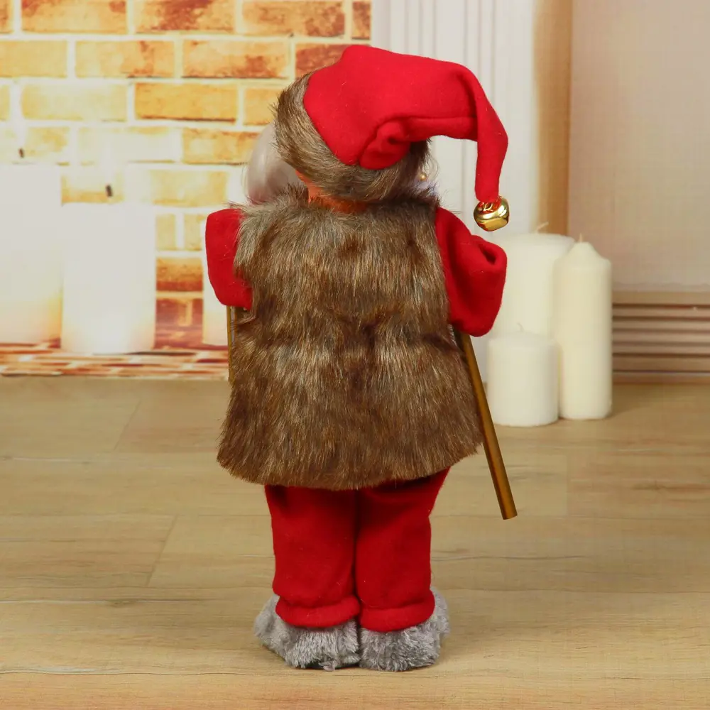 Фото 3 Новогодняя фигура Зимнее Волшебство Дед Мороз Телогрейка с фонарём с подсветкой двигается 38 см