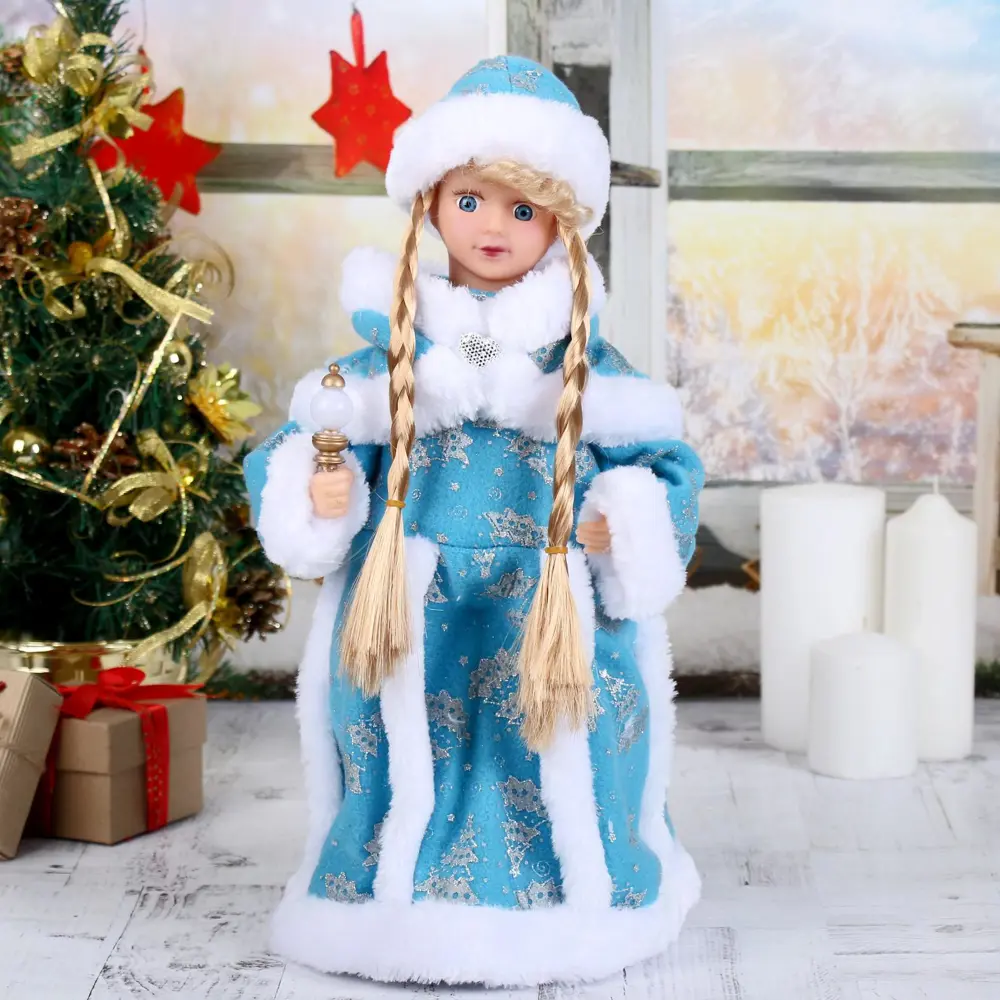 Фото Новогодняя фигура Зимнее Волшебство Снегурочка Голубая шубка40 см с посошком