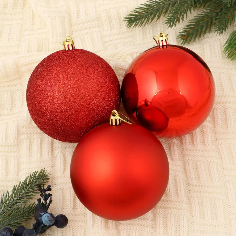 Фото Набор елочных шаров Зимнее волшебство 4962740 ФБО 4962740 10 см пластик красный 3 шт Фото Набор елочных шаров Зимнее волшебство 4962740 ФБО 4962740 10 см пластик красный 3 шт