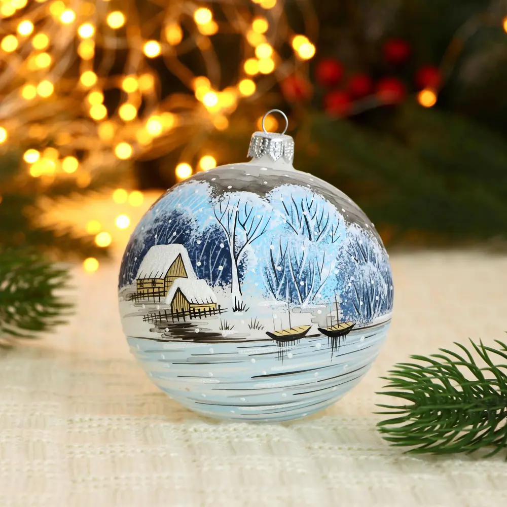 Фото Елочный шар Винтажный шар 7077120 ФБО На закате зимы 10 см стекло синий Фото Елочный шар Винтажный шар 7077120 ФБО На закате зимы 10 см стекло синий