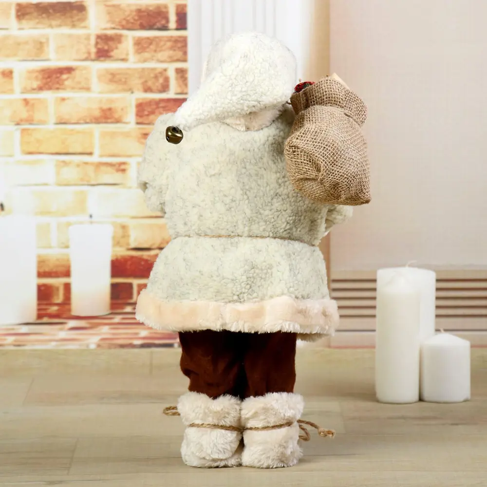 Фото 4 Фигура декоративная Зимнее Волшебство Дед Мороз В шубке с фонариком и гостинцами 46 см