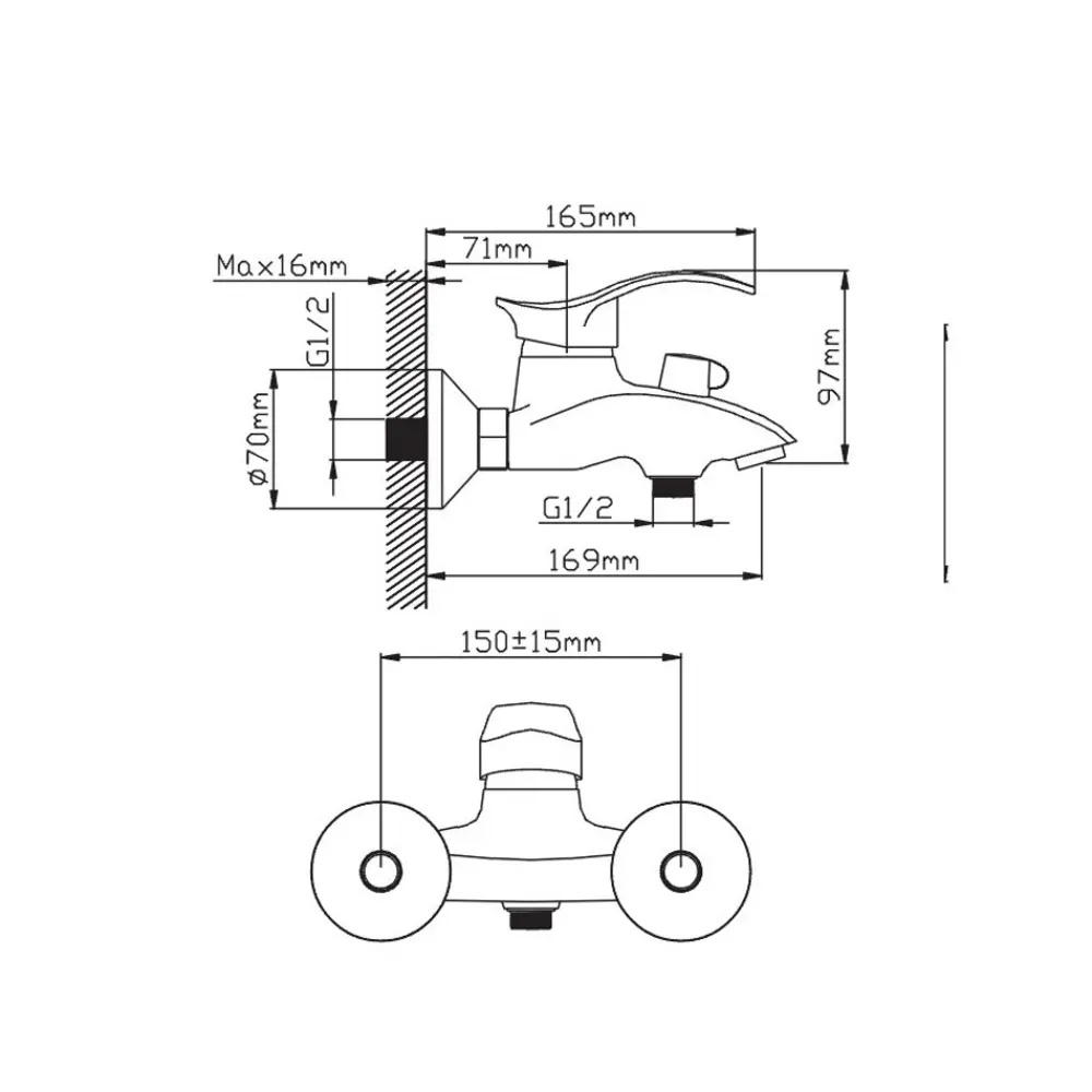 Фото 2 Смеситель для ванны Potato P3001Y однорычажный с душевой лейкой цвет хром