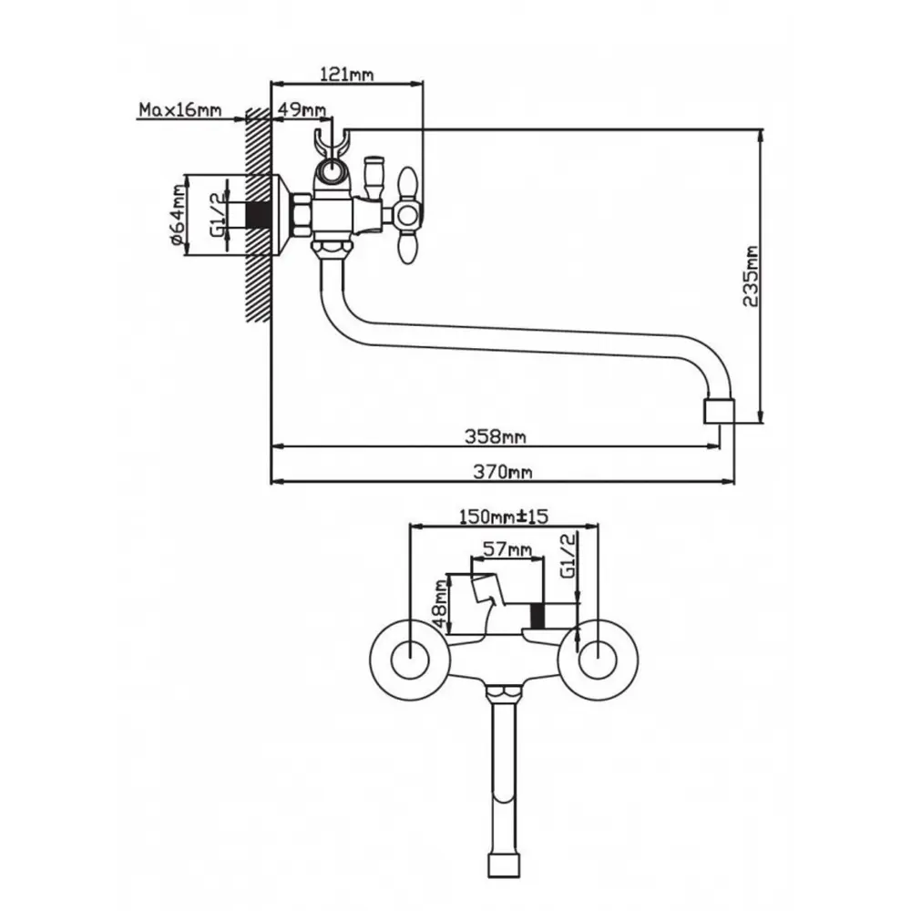 Фото 2 Смеситель для ванны Эверест B22-071D двухвентильный с душевой лейкой цвет хром Фото 2 Смеситель для ванны Эверест B22-071D двухвентильный с душевой лейкой цвет хром
