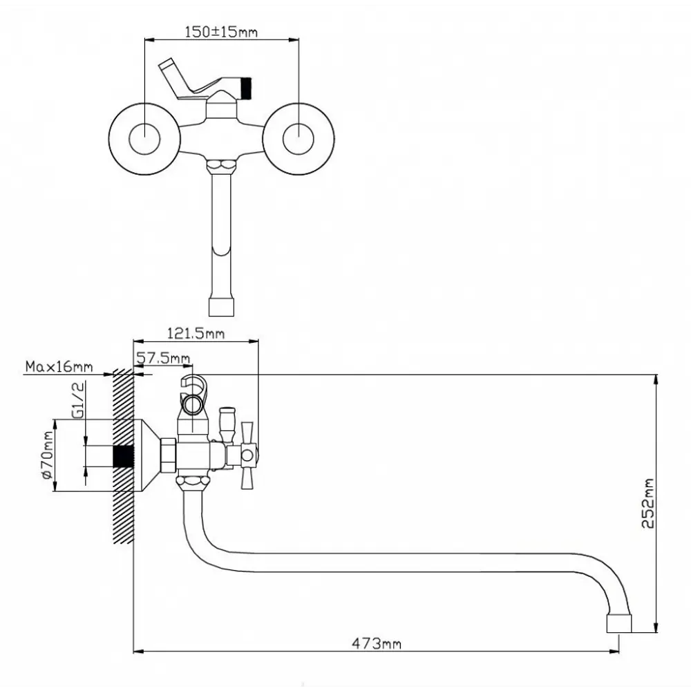 Фото 2 Смеситель для ванны Potato P2254-10 двухвентильный цвет хром