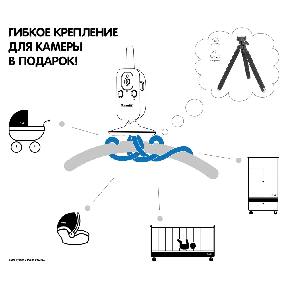 Фото 7 Видеоняня цифровая Ramili Baby RV200TR c креплением для камеры Фото 7 Видеоняня цифровая Ramili Baby RV200TR c креплением для камеры