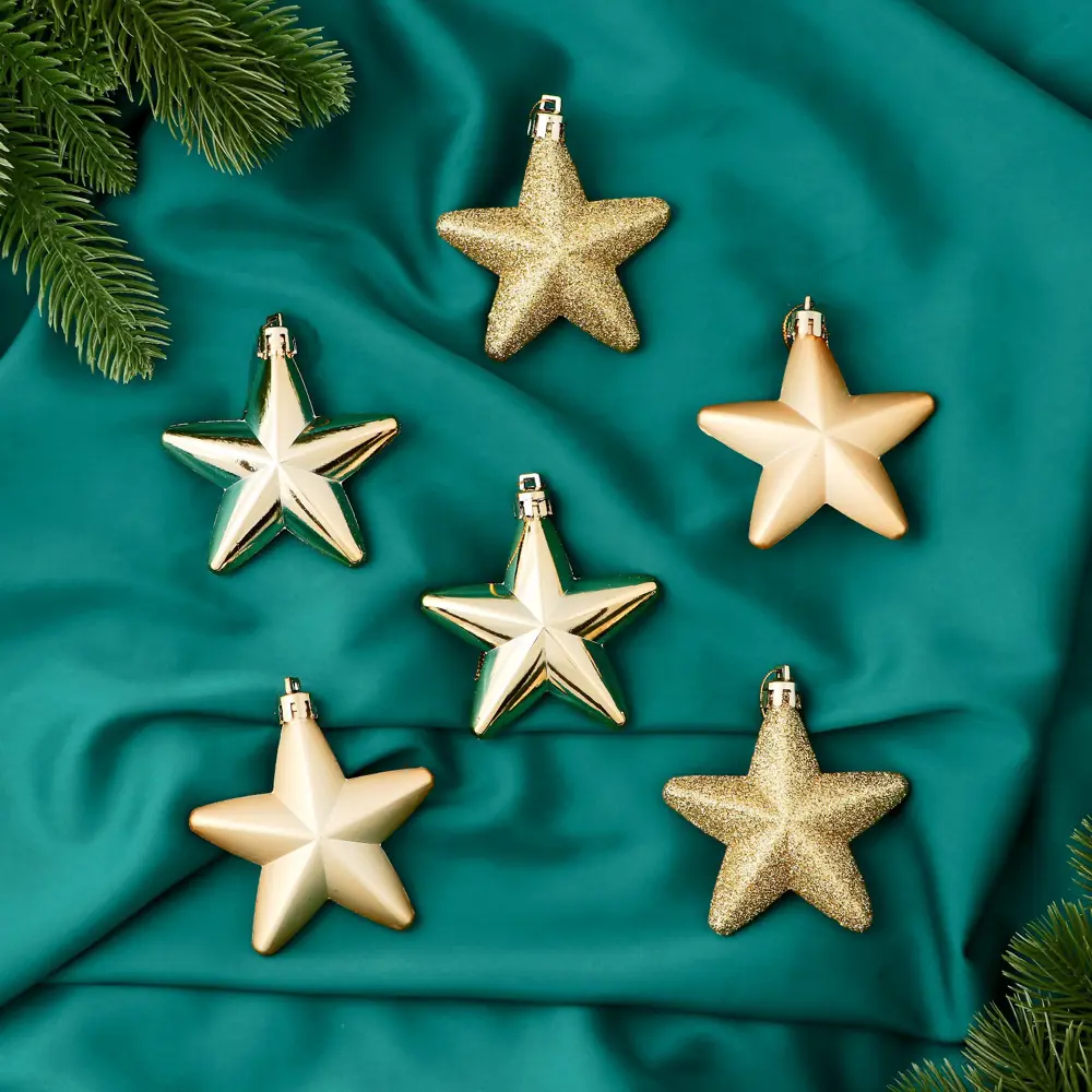 Фото Набор елочных игрушек Звездопад Зимнее волшебство 9510181 8 см цвет золотой 6 шт Фото Набор елочных игрушек Звездопад Зимнее волшебство 9510181 8 см цвет золотой 6 шт