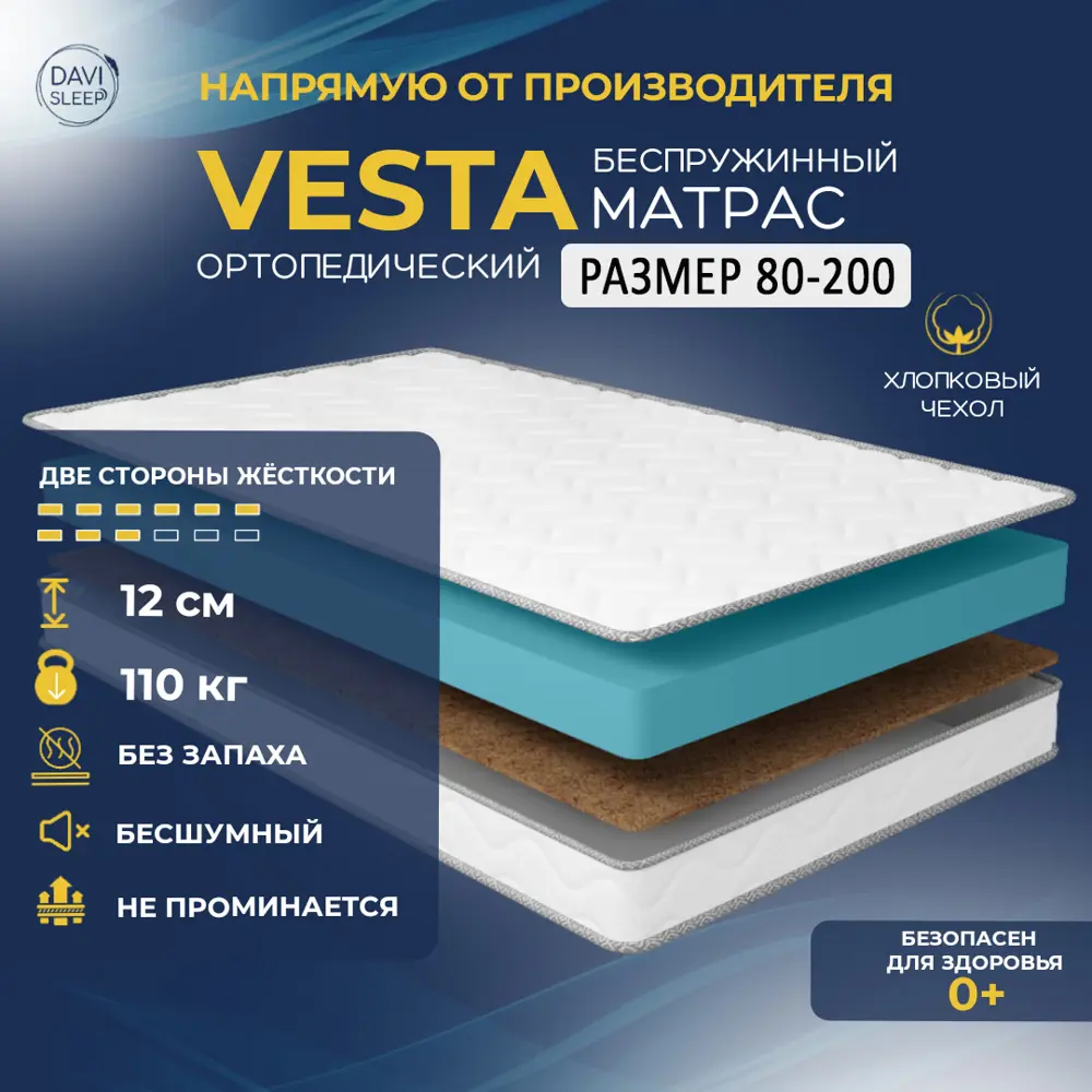 Фото Матрас Davi Sleep Soft Vesta 80x200x12 см беспружинный, детский