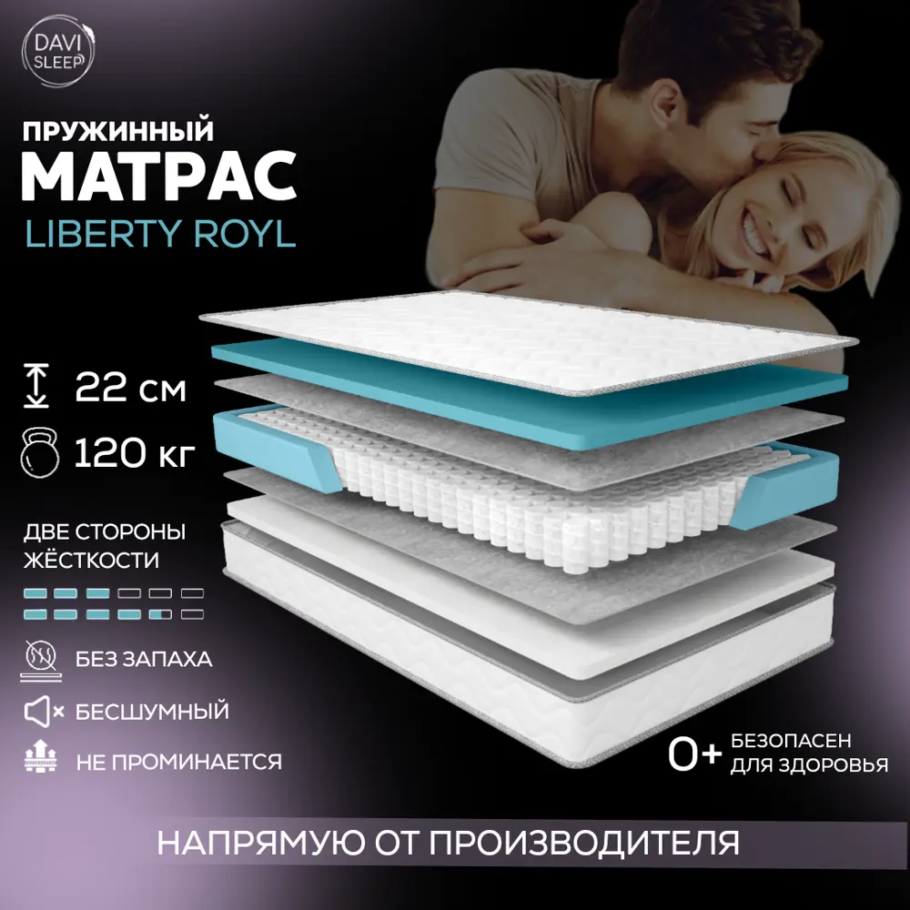 Фото 2 Матрас Davi Sleep Soft Liberty Royl 110x200x22 см независимый пружинный блок, односпальный Фото 2 Матрас Davi Sleep Soft Liberty Royl 110x200x22 см независимый пружинный блок, односпальный