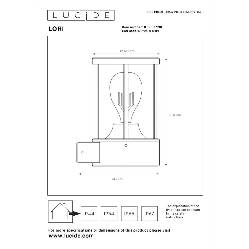 Фото 6 Светильник настенный уличный Lucide 5411212144300 15 Вт IP44 цвет черный