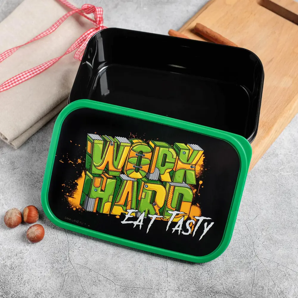 Фото 2 Ланч бокс 1.2 л Foodvibes Work hard пластик цвет зеленый Фото 2 Ланч бокс 1.2 л Foodvibes Work hard пластик цвет зеленый