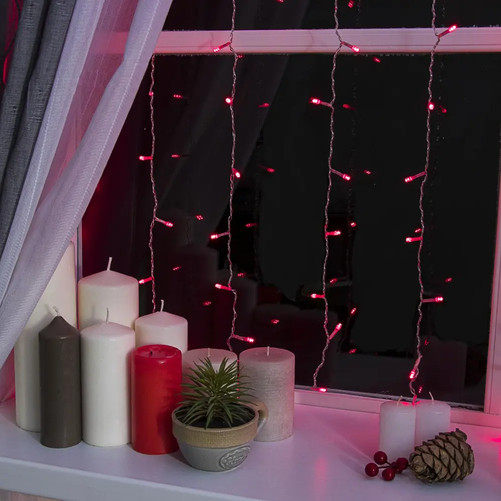 Фото 2 Электрогирлянда комнатная Luazon lighting занавес 1.5x1.5 м 180 ламп красный 8 режимов работы Фото 2 Электрогирлянда комнатная Luazon lighting занавес 1.5x1.5 м 180 ламп красный 8 режимов работы