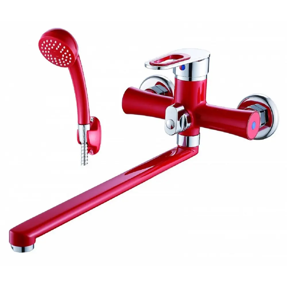 Фото Смеситель для ванны Эверест B22-274C однорычажный с душевой лейкой цвет красный Фото Смеситель для ванны Эверест B22-274C однорычажный с душевой лейкой цвет красный