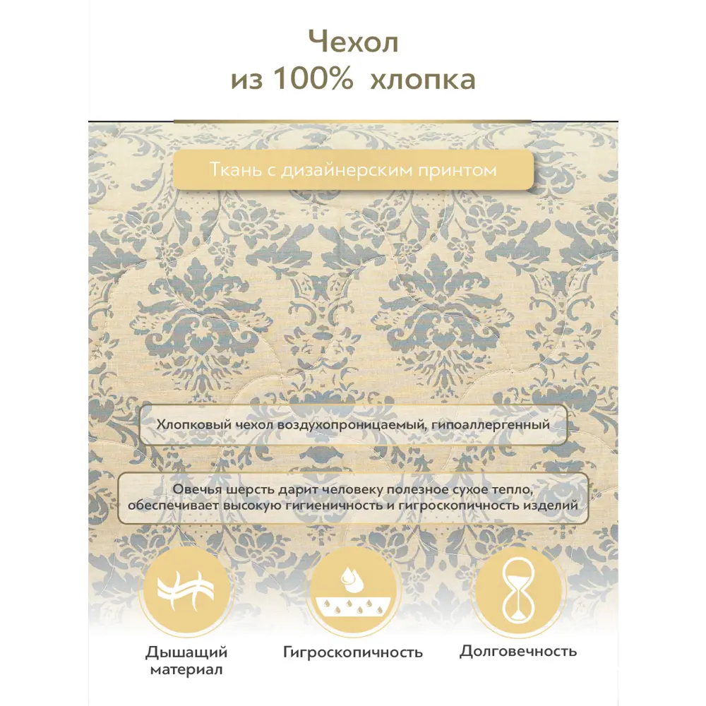 Фото 6 Набор 1 одеяло+2 подушки Роял Найт овечья шерсть в хлопковом тике 175x200 см 50x70 см Фото 6 Набор 1 одеяло+2 подушки Роял Найт овечья шерсть в хлопковом тике 175x200 см 50x70 см