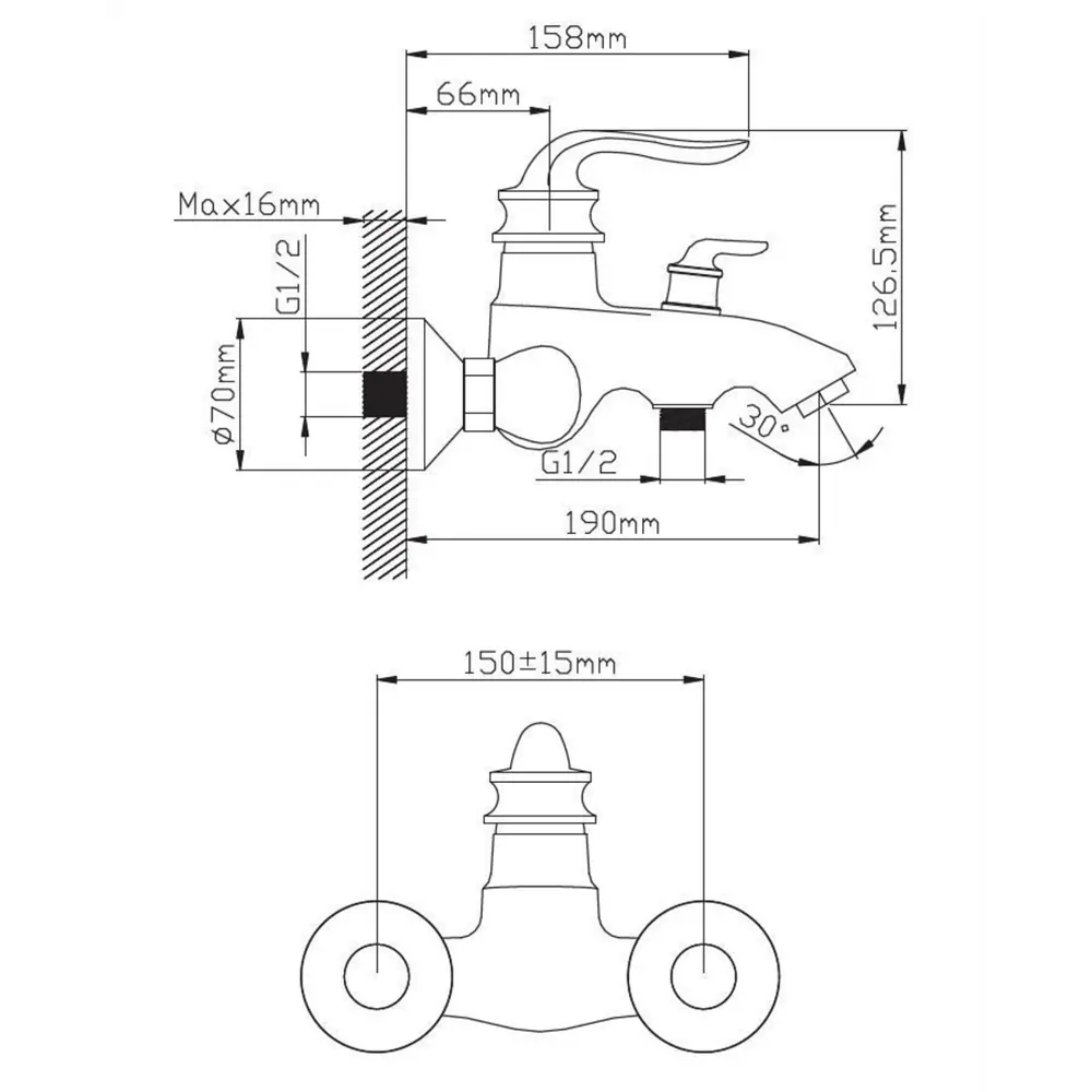 Фото 2 Смеситель для ванны Potato P30219 однорычажный с душевой лейкой цвет хром