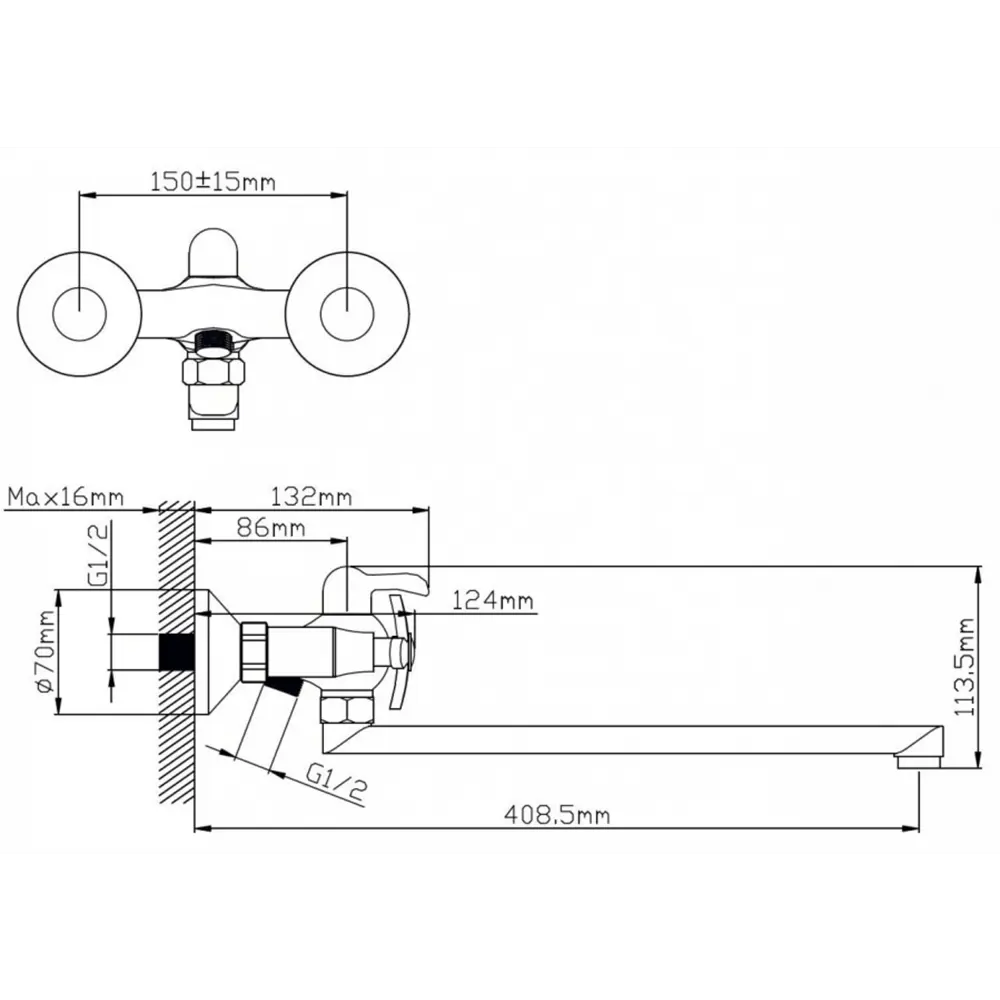 Фото 2 Смеситель для ванны Potato P2250 двухвентильный цвет хром