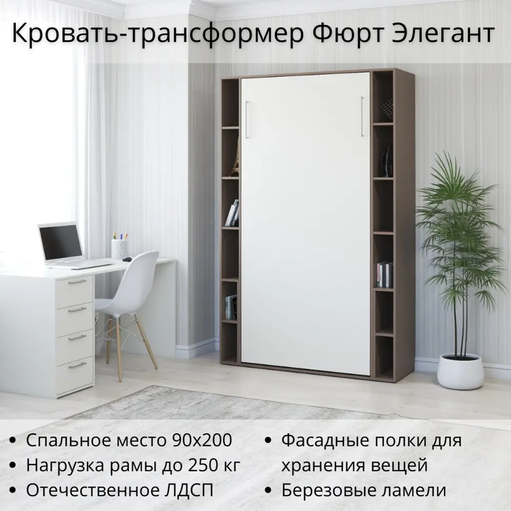 Фото Шкаф-кровать Stylint Фюрт элегант 90x200 см ЛДСП цвет мокко/белый платиновый Фото Шкаф-кровать Stylint Фюрт элегант 90x200 см ЛДСП цвет мокко/белый платиновый