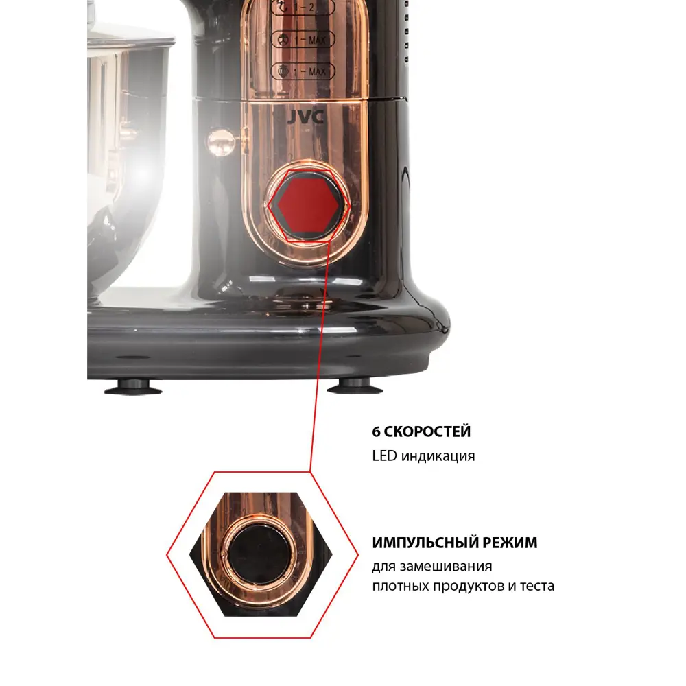 Фото 7 Миксер планетарный Jvc JK-MX515 1000 Вт цвет черный Фото 7 Миксер планетарный Jvc JK-MX515 1000 Вт цвет черный