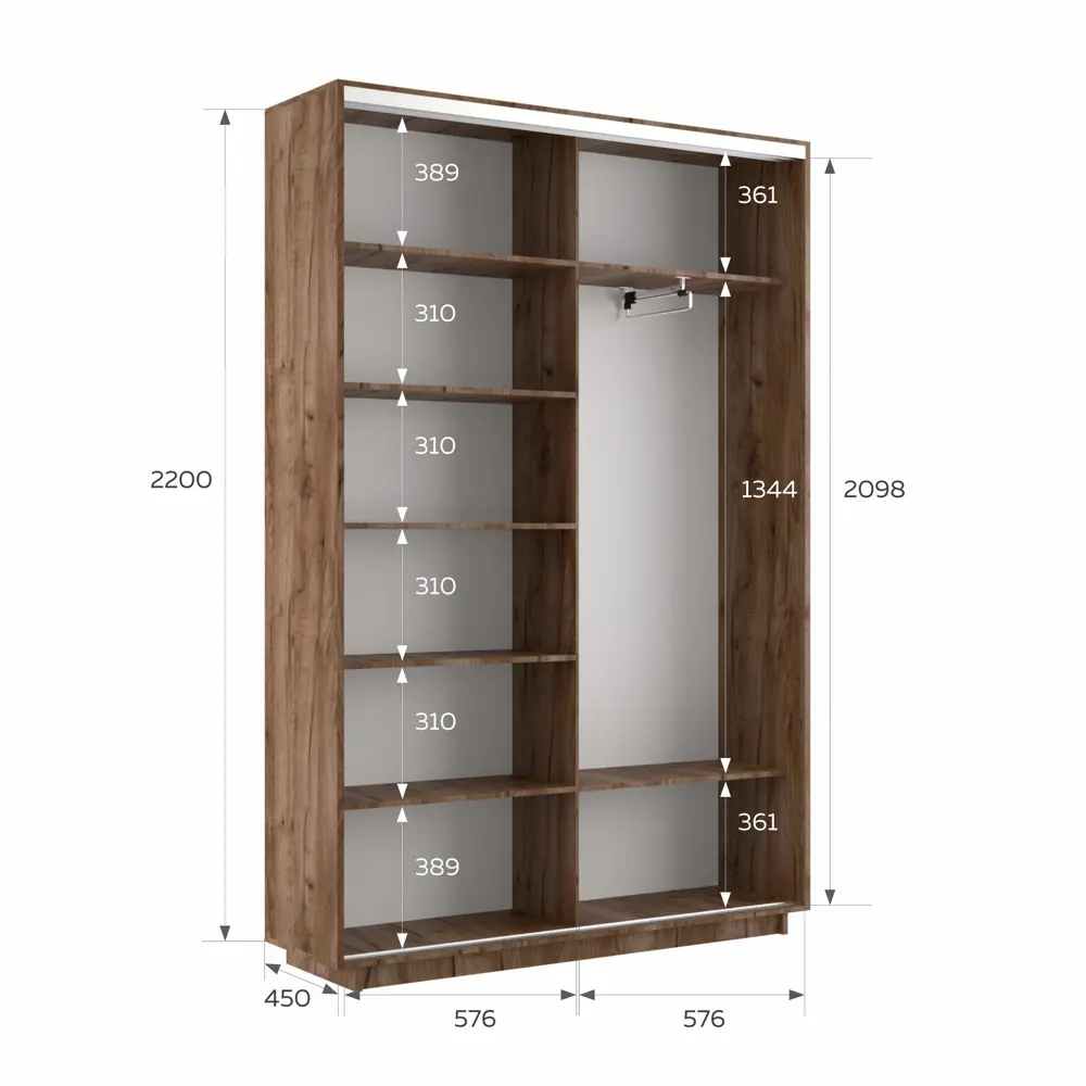 Фото 4 Шкаф-купе МК Е1-Юг Экспресс 1011 220x120x45 см 7 полок ЛДСП цвет крафт табачный