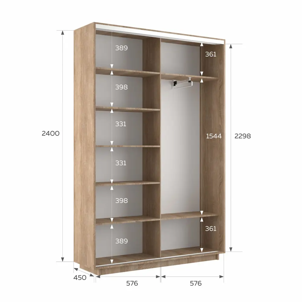 Фото 4 Шкаф-купе МК Е1 45EF1015_120240_S Экспресс 120x240x45 см ЛДСП 2 двери 7 полок цвет сонома