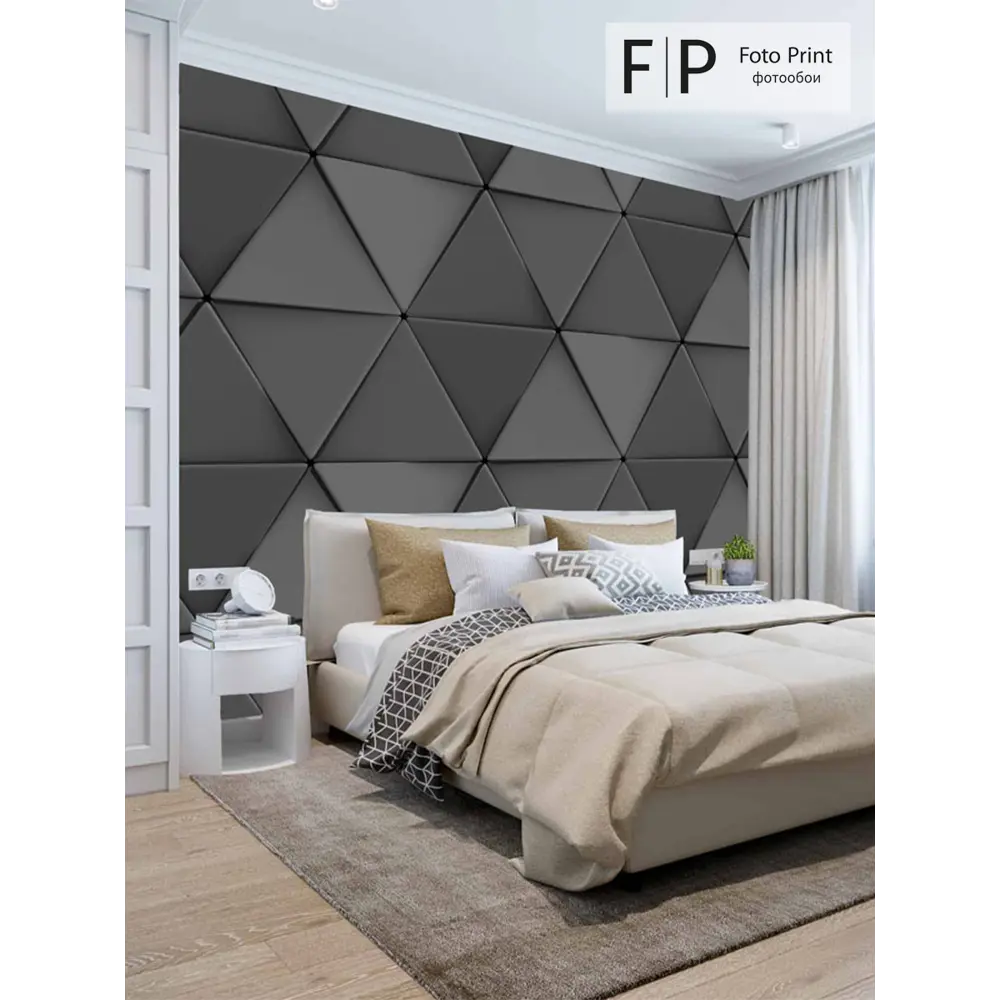 Фото 2 Фотообои флизелиновые Foto Print 300x270 см Черно-серые треугольники Фото 2 Фотообои флизелиновые Foto Print 300x270 см Черно-серые треугольники