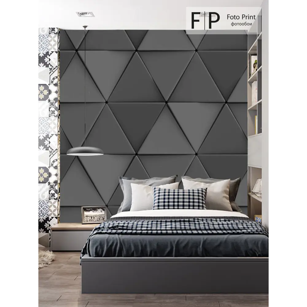 Фото 2 Фотообои флизелиновые Foto Print 250x270 см Черно-серые треугольники Фото 2 Фотообои флизелиновые Foto Print 250x270 см Черно-серые треугольники