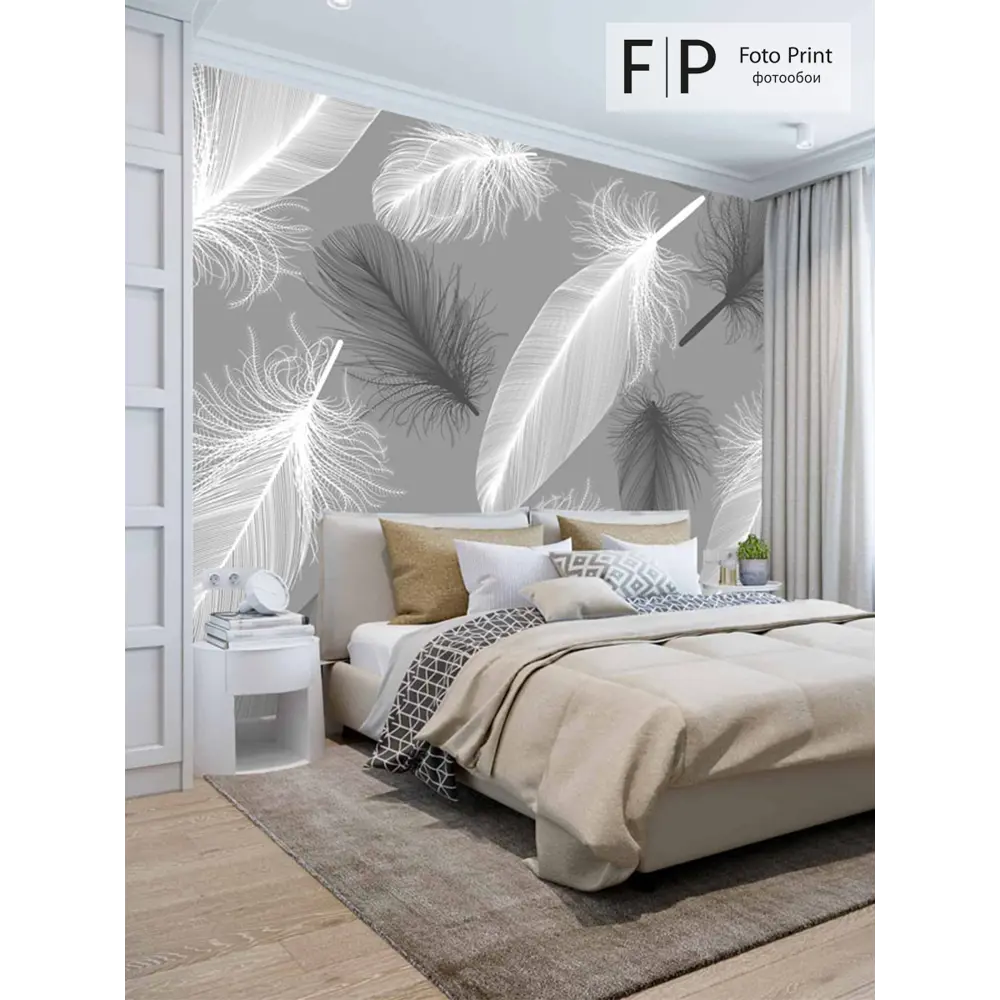 Фото 2 Фотообои флизелиновые Foto Print 300x270 см Черно-белые перья