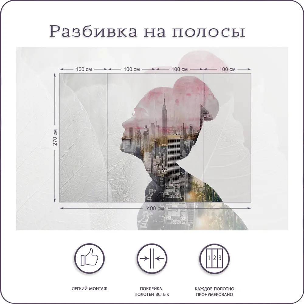 Фото 3 Фотообои флизелиновые Bartonwall 400x270 см Девушка Город Листья M235