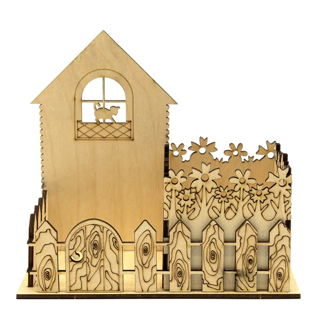 Фото Подставка под карандаши деревянная Кошкин двор 16.5x9x15см 3мм толщина фанеры