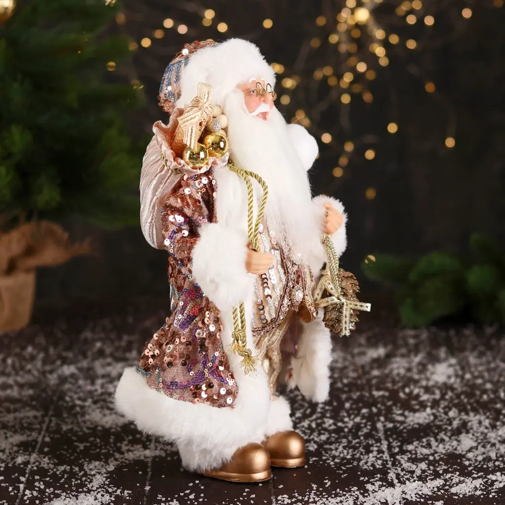 Фото 2 Декоративная фигура Зимнее волшебство Дед Мороз в костюмчике с блеском и пуговками 32 см бело-золотой