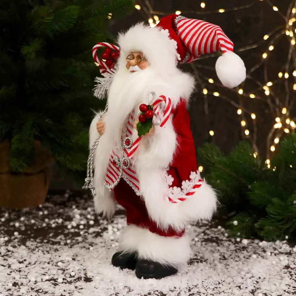 Фото 4 Декоративная фигура Зимнее волшебство Дед Мороз В костюмчике с полосками h 32 см красный