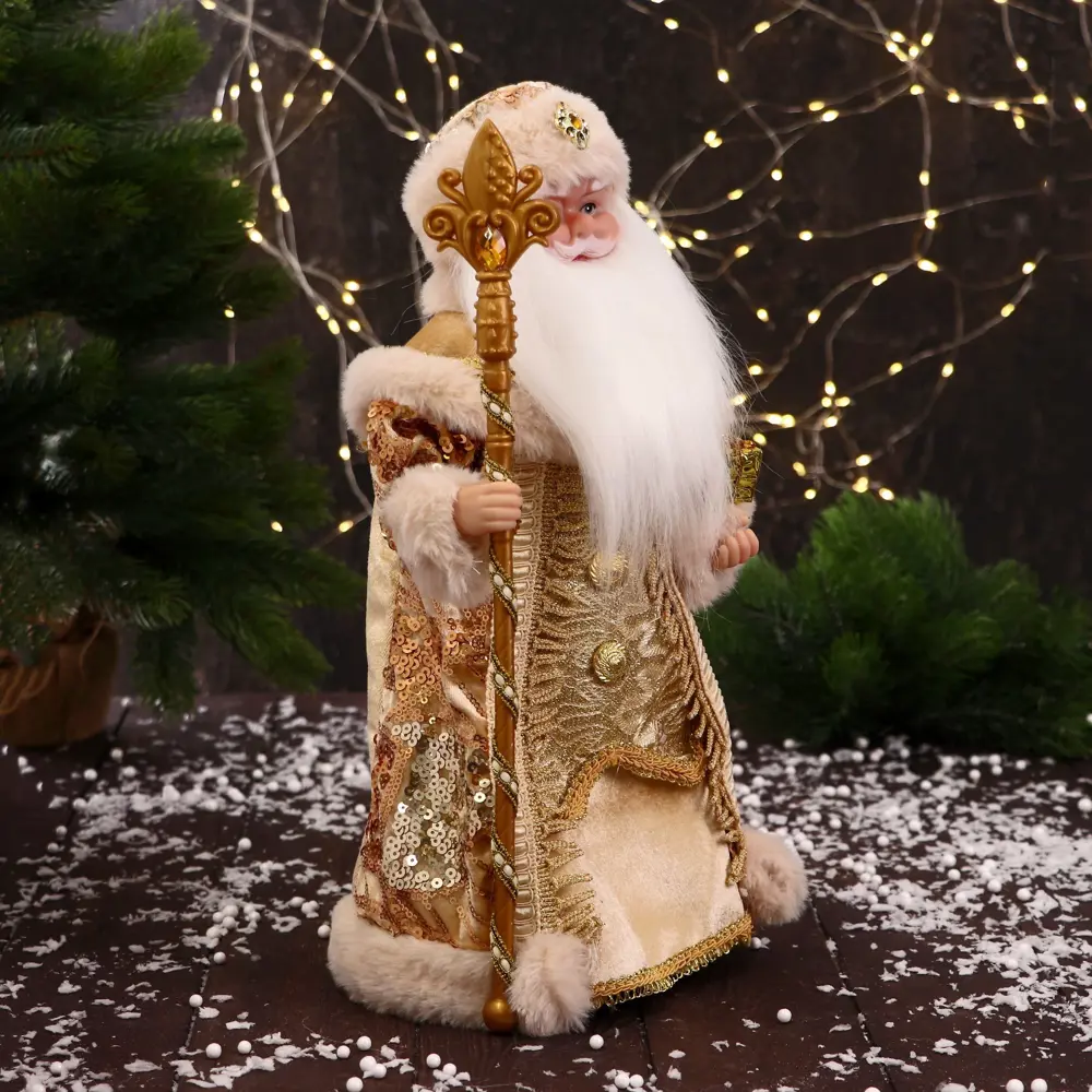 Фото 2 Декоративная фигура Зимнее волшебство Дед Мороз В шубке с бахромой двигается h 40 см золото