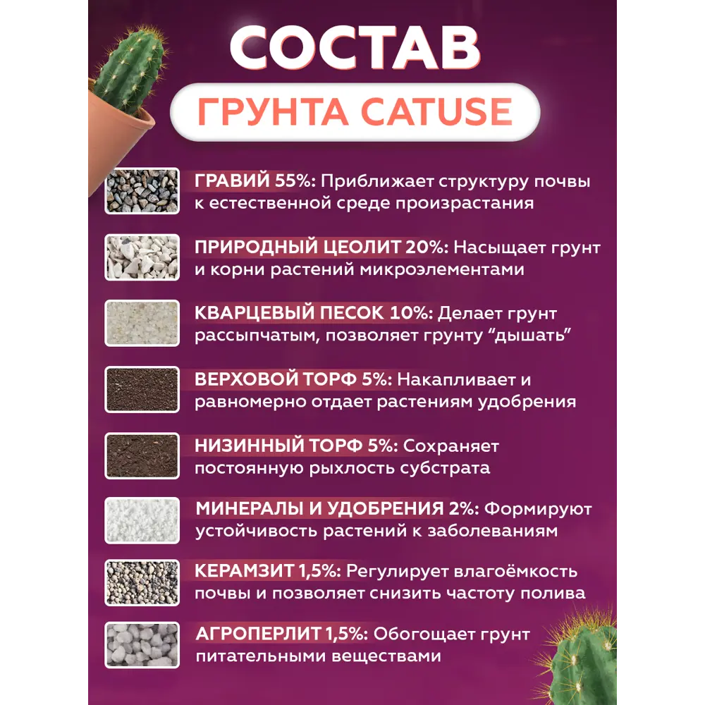 Фото 3 Грунт для кактусов и суккулентов Catuse 3 кг 1-5мм Фото 3 Грунт для кактусов и суккулентов Catuse 3 кг 1-5мм