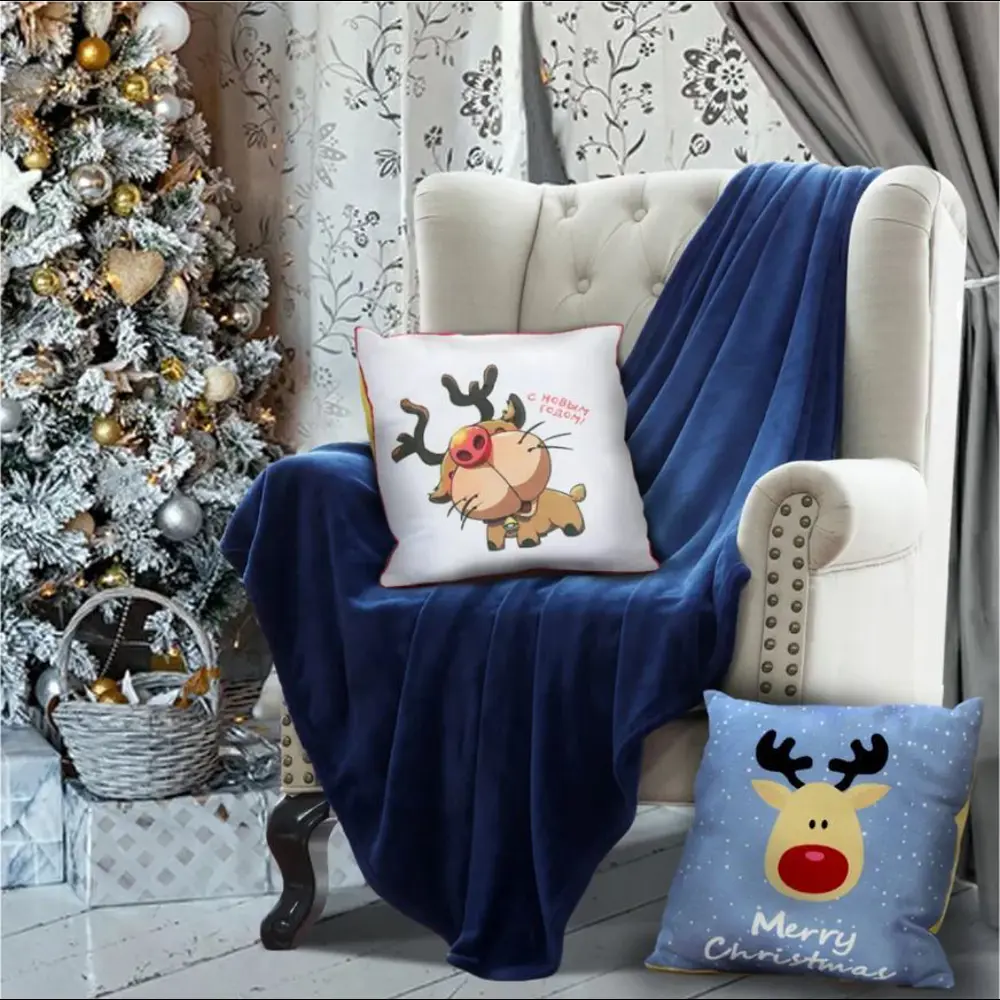 Фото 3 Декоративная подушка Славянский текстиль New Year 5010918/Deer friend, 38x38 см цвет синий, коричневый Фото 3 Декоративная подушка Славянский текстиль New Year 5010918/Deer friend, 38x38 см цвет синий, коричневый