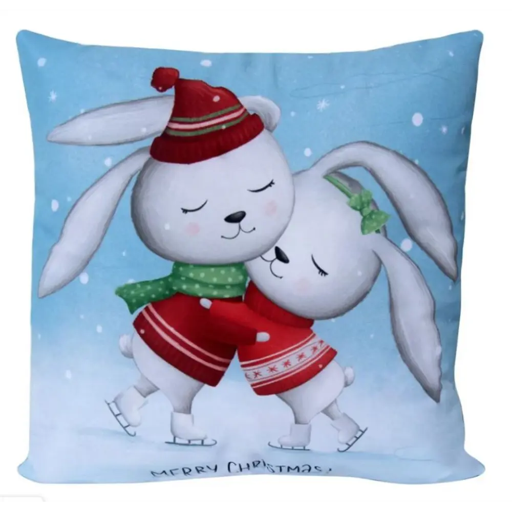 Фото Декоративная подушка Славянский текстиль New Year 5010918/bunnies, 38x38 см цвет голубой, серый Фото Декоративная подушка Славянский текстиль New Year 5010918/bunnies, 38x38 см цвет голубой, серый