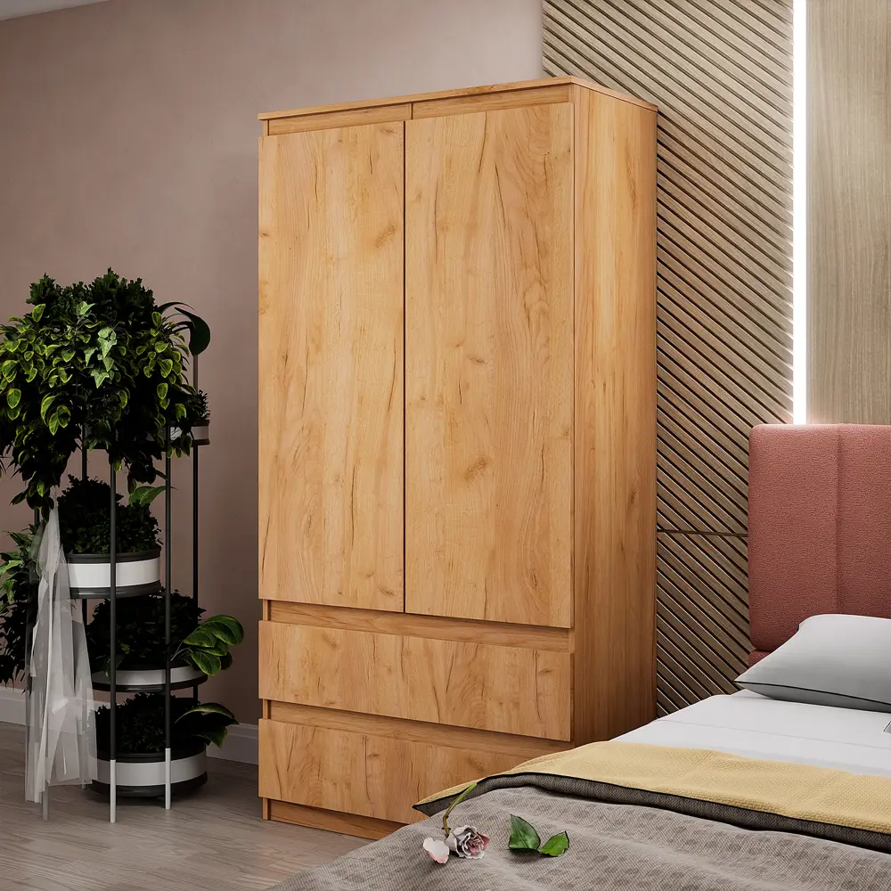 Фото 2 Шкаф распашной Letta Пакс 90x180x45 см 2 двери 4 полки ЛДСП цвет дуб крафт золотой Фото 2 Шкаф распашной Letta Пакс 90x180x45 см 2 двери 4 полки ЛДСП цвет дуб крафт золотой