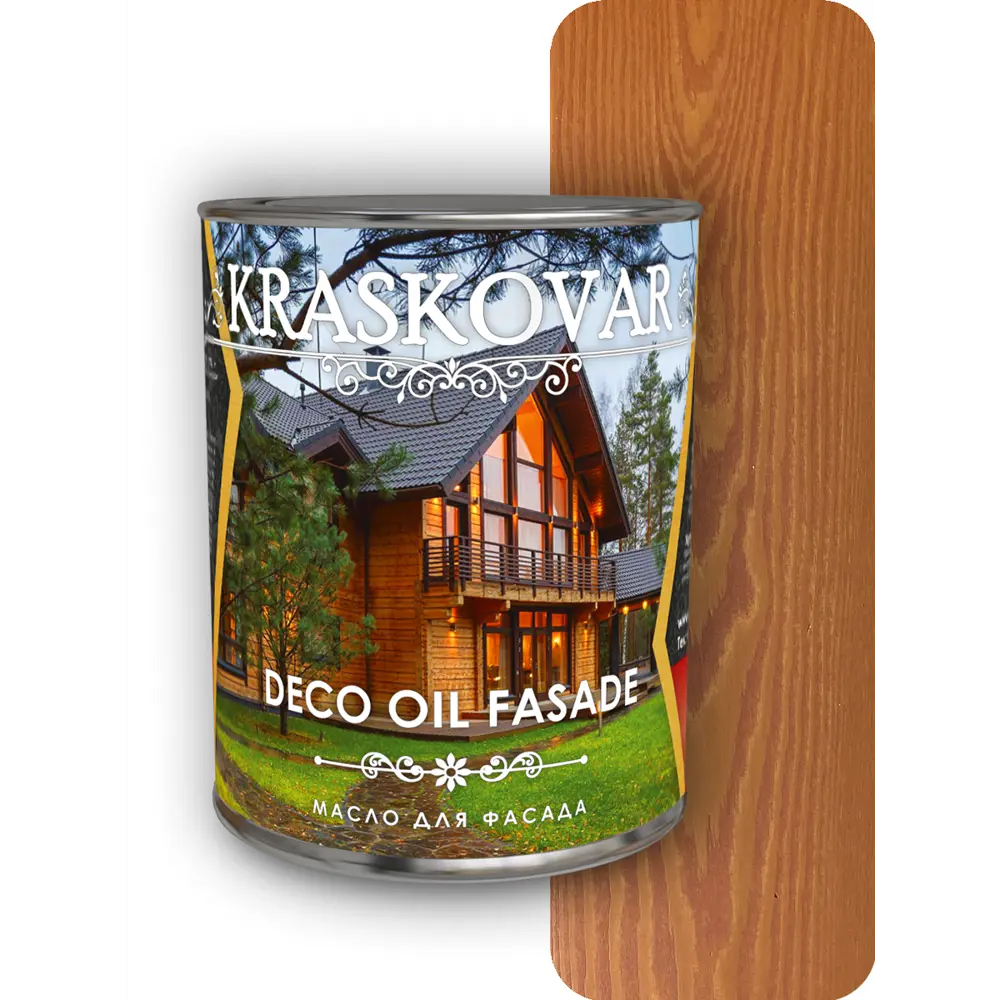 Фото Масло для фасада Kraskovar Deco Oil Fasade лиственница 0.75л Фото Масло для фасада Kraskovar Deco Oil Fasade лиственница 0.75л