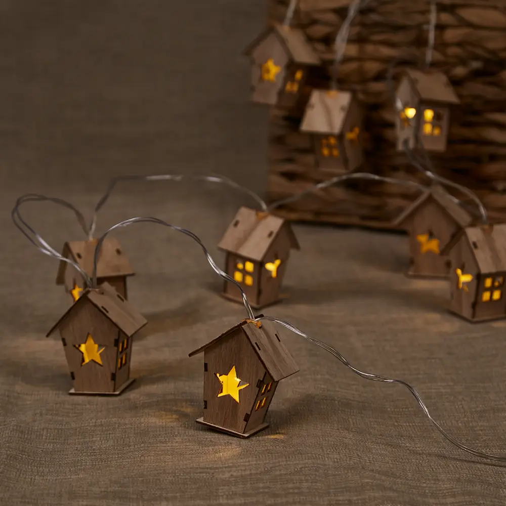 Фото 6 Электрогирлянда Деревянный домик 1 м теплый белый свет