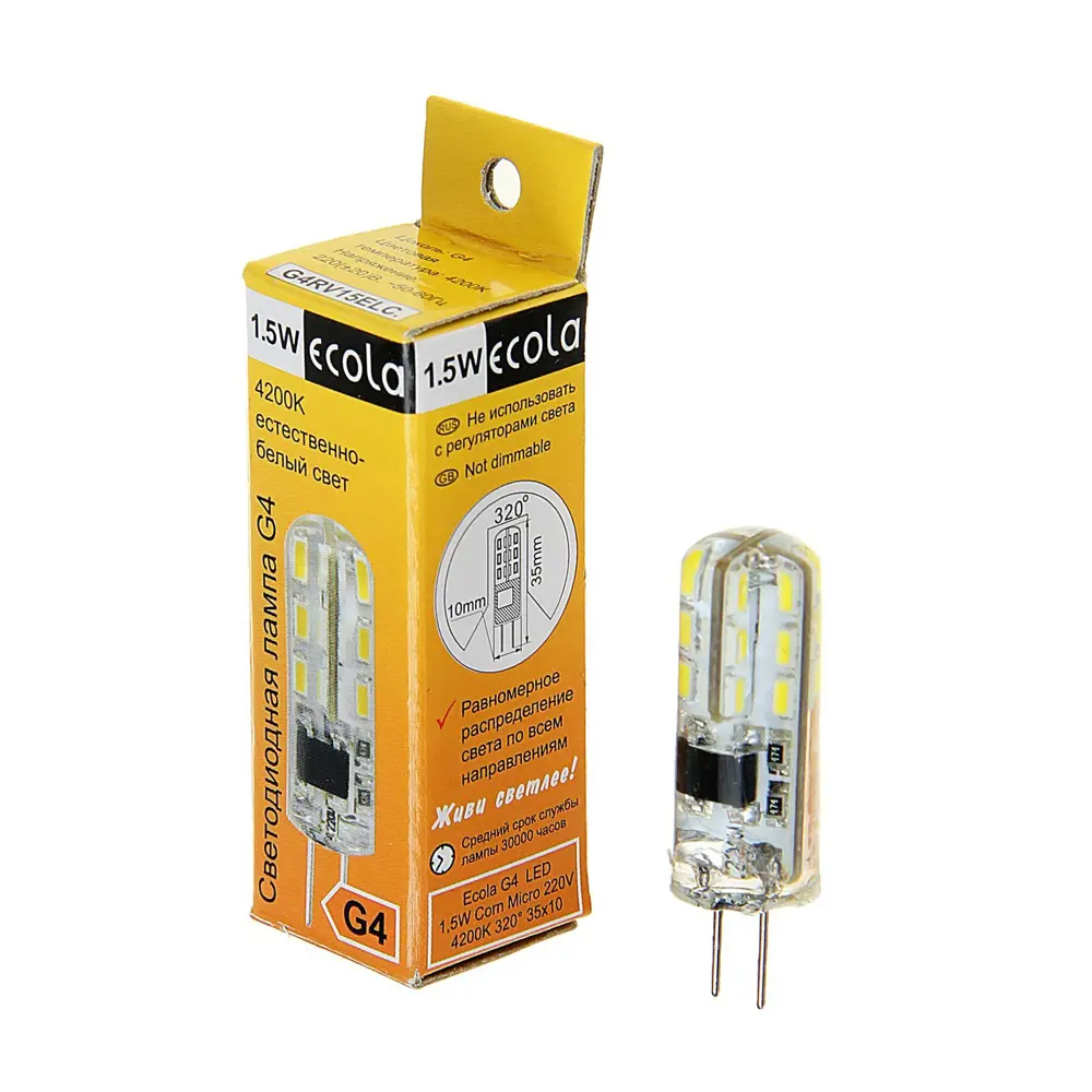 Фото Лампа светодиодный (led) Ecola Ecola corn micro g4xwyyelc G4 220 В 1.5 Вт отсутствует 120 Лм
