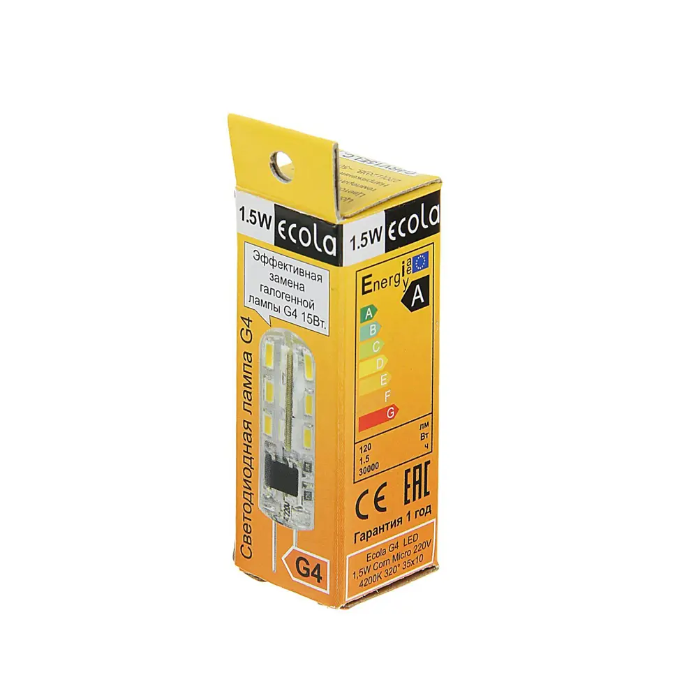 Фото 2 Лампа светодиодный (led) Ecola Ecola corn micro g4xwyyelc G4 220 В 1.5 Вт отсутствует 120 Лм