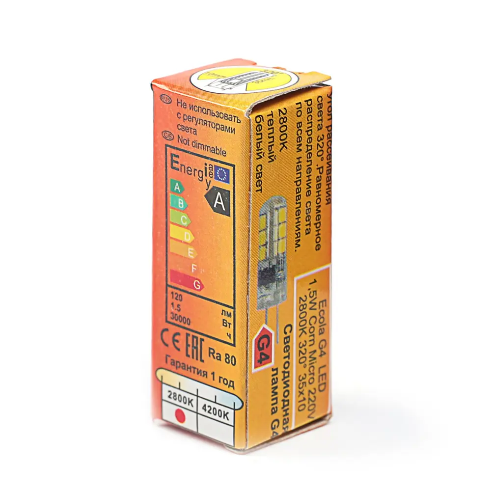 Фото 4 Лампа светодиодный (led) Ecola Ecola corn micro g4xwyyely G4 220 В 1.5 Вт отсутствует 120 Лм Фото 4 Лампа светодиодный (led) Ecola Ecola corn micro g4xwyyely G4 220 В 1.5 Вт отсутствует 120 Лм