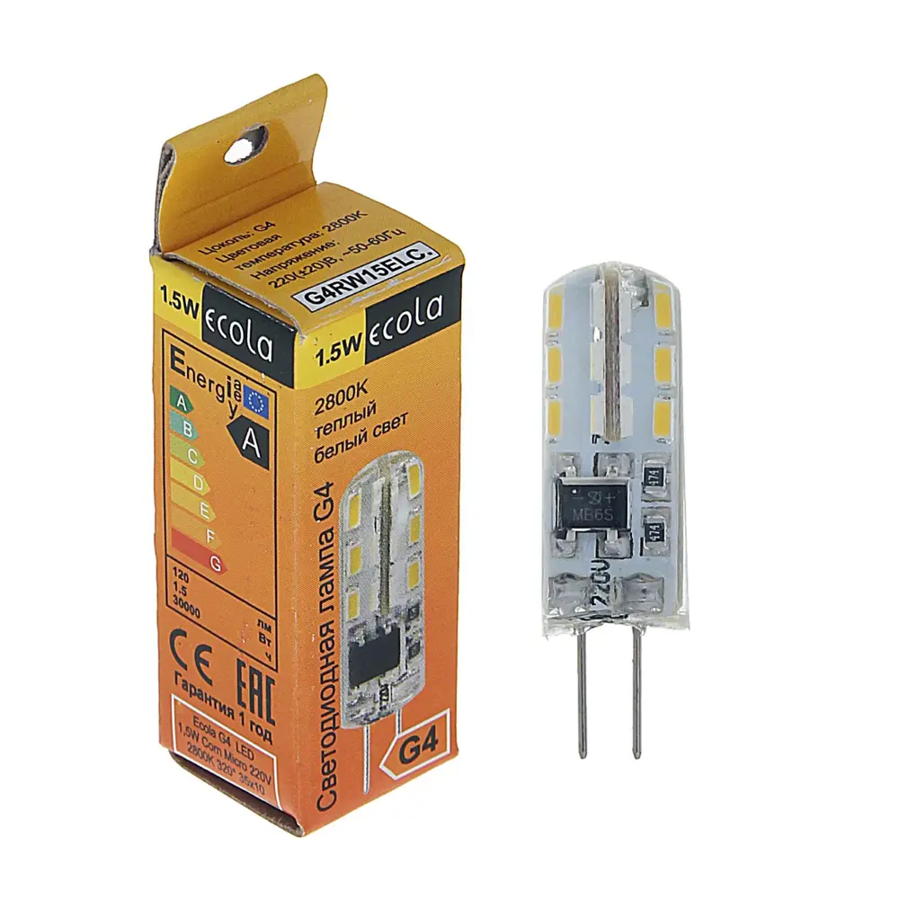 Фото Лампа светодиодный (led) Ecola Ecola corn micro g4xwyyely G4 220 В 1.5 Вт отсутствует 120 Лм Фото Лампа светодиодный (led) Ecola Ecola corn micro g4xwyyely G4 220 В 1.5 Вт отсутствует 120 Лм