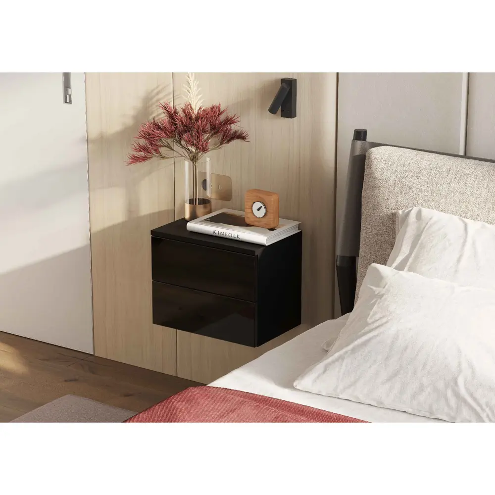 Фото Тумба прикроватная Клик мебель 40x32x36 см 2 ящика ЛДСП цвет черный